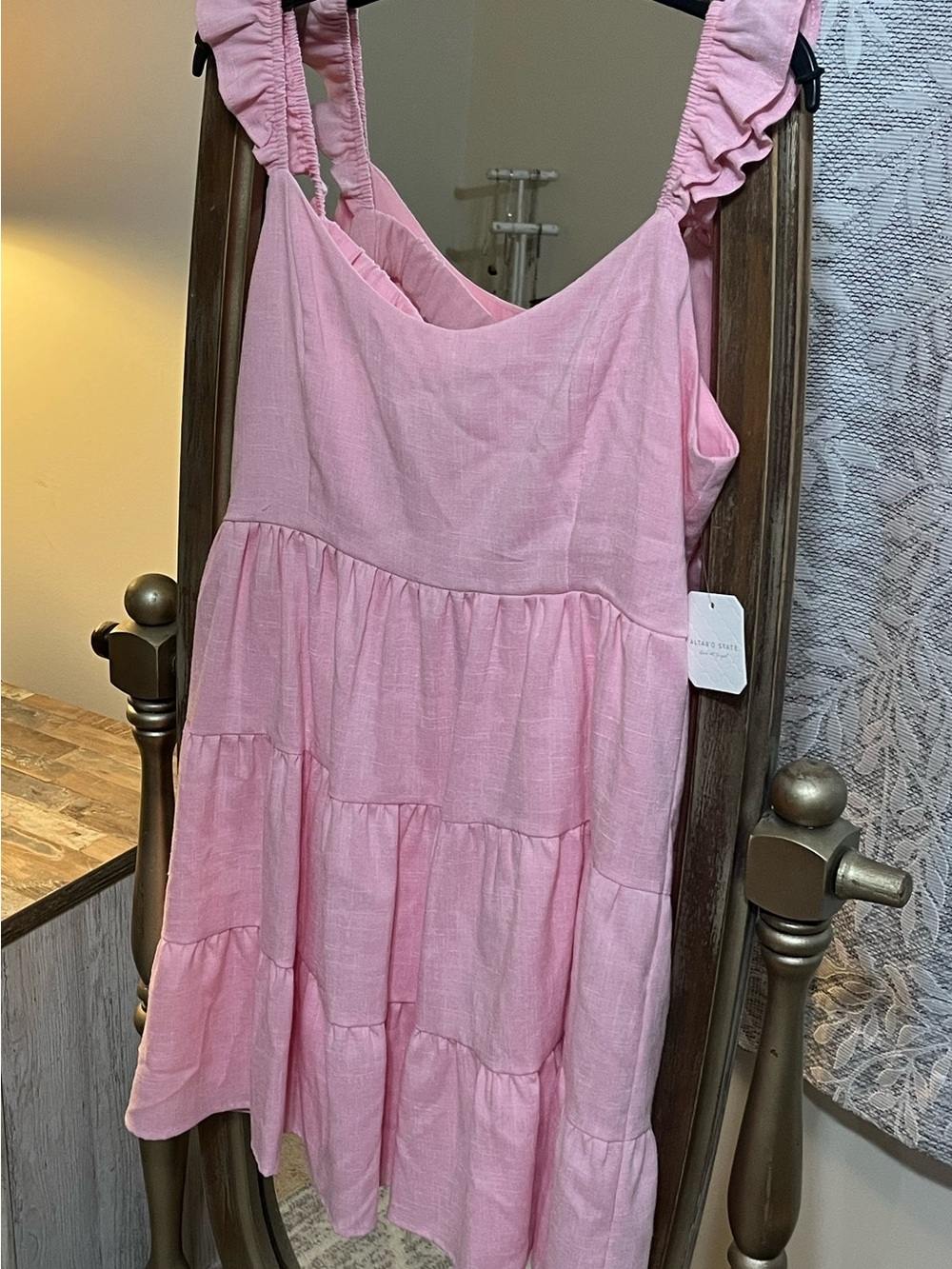 Altar'd State Pink Ruffle Strap Tiered Dress